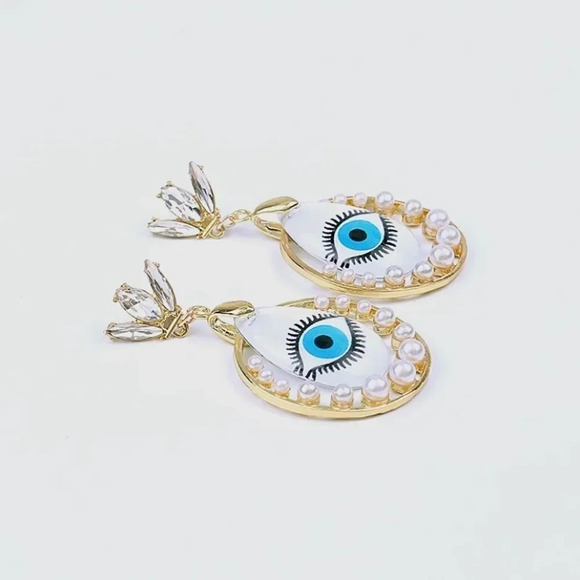 NEW! Dainty “Zhara” Pearl Evil Eye Drop Earrings - Picture 4 of 8
